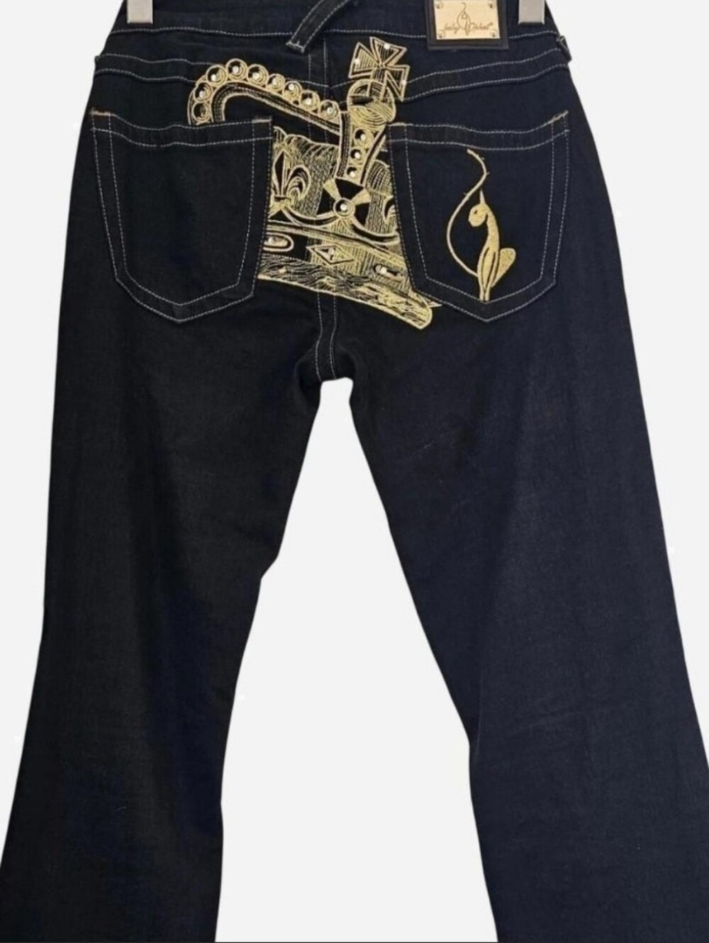 RARE Baby Phat Gold Crown Bootcut Jeans Dark Navy Y2K